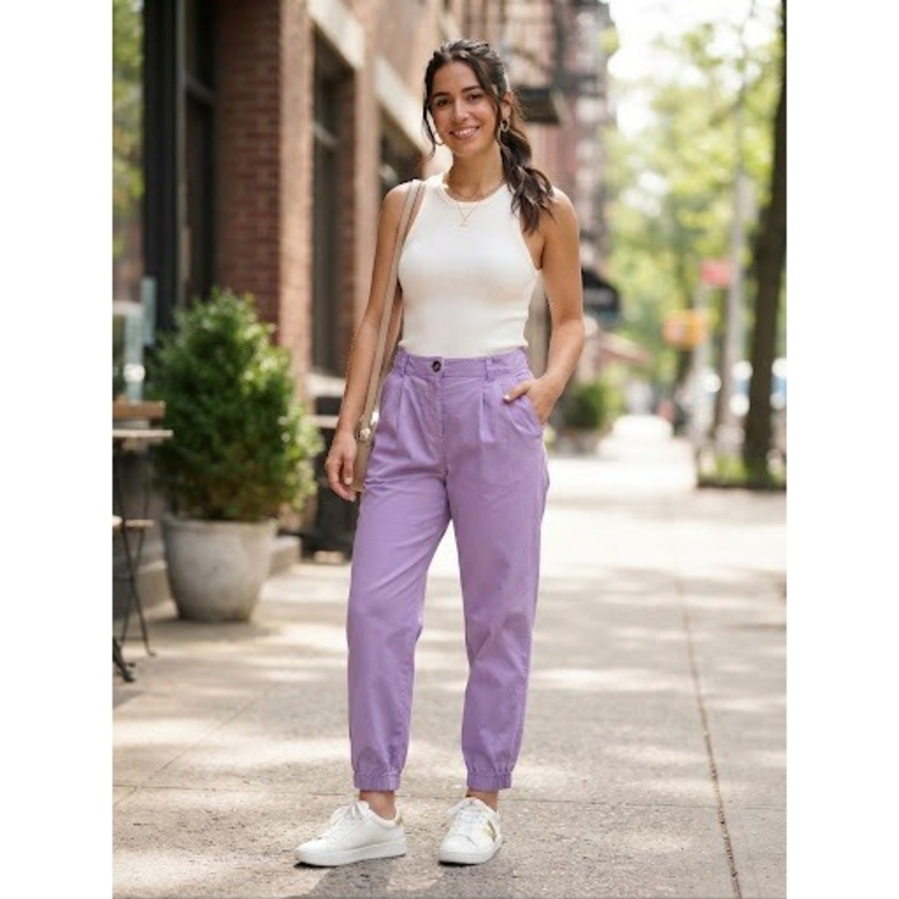 Halara Purple 100% Cotton Pleated High Waisted Jogger Pants XL Streetwear NWT